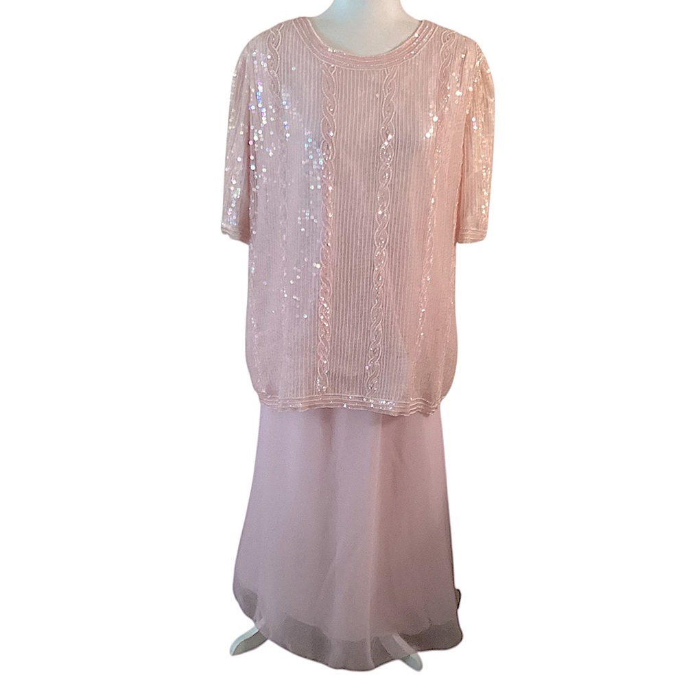 New Trends Vintage 100% Silk Beaded Top and Maxi Skirt 2X